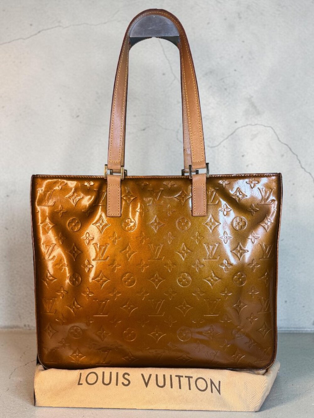 Louis Vuitton Vintage Columbus Tote Bronze Monogram Vernis Patent Leather COA